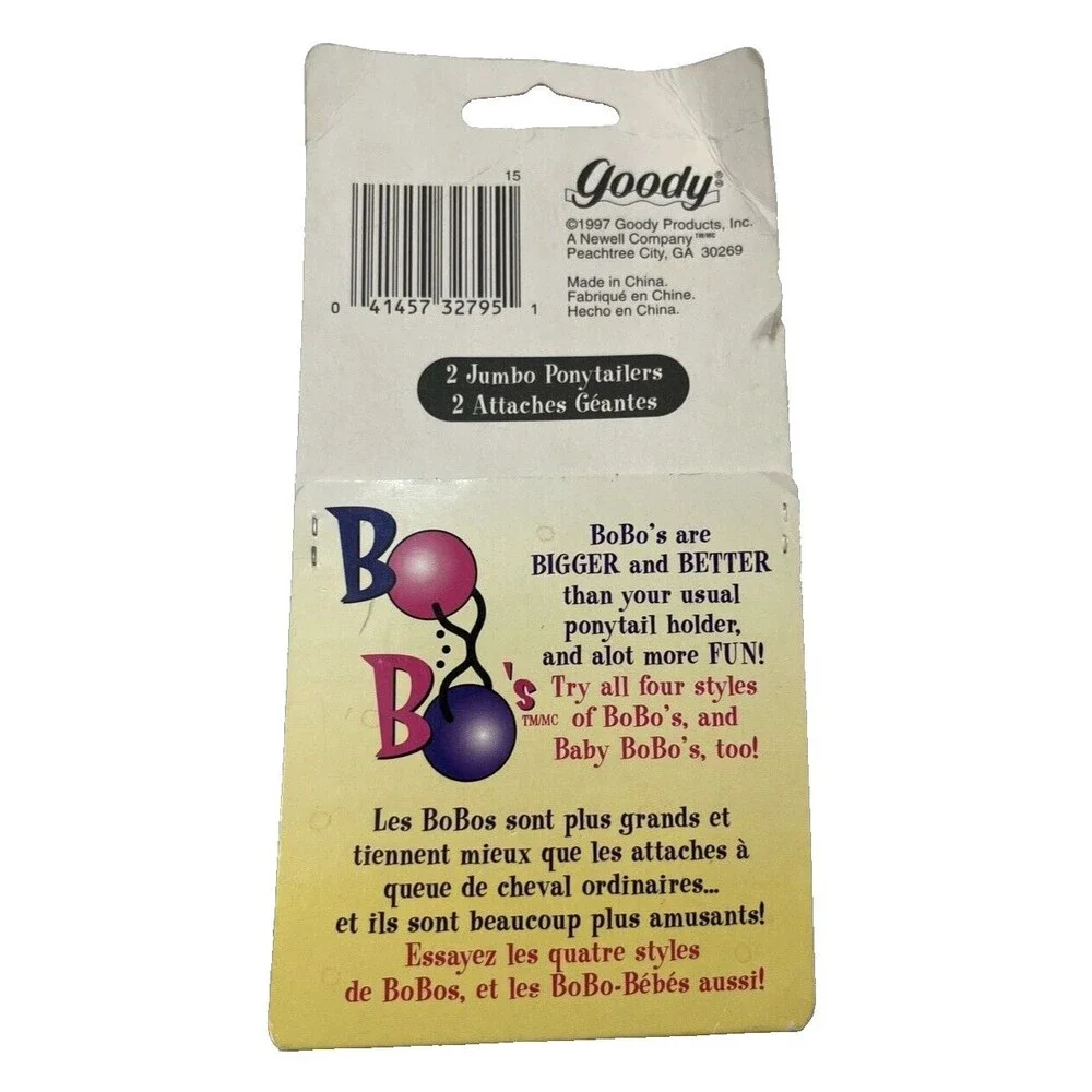 Vintage 90s Goody Bo Bo's Hair Tie Jumbo Ponytailers NOS‎ Deadstock Black / Pink